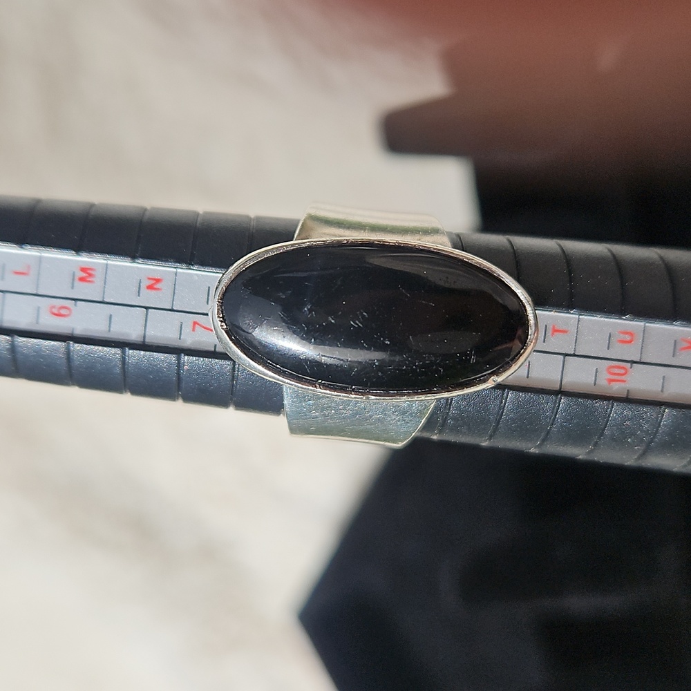 Silver & Black Oval Statement Ring - image 4